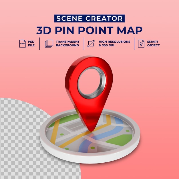 3d render rode kaart aanwijzer pictogram geïsoleerde scèneschepper