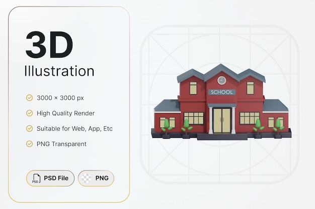 PSD 3d render rode school gebouw centrum bekijk concept modern design