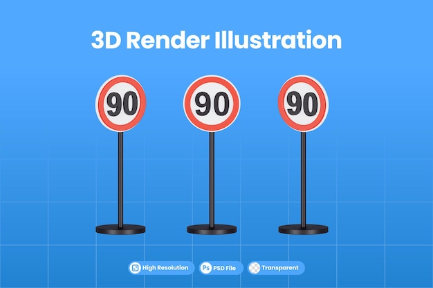 PSD 3d render ronde 90 snelheidslimiet verkeersbord premium psd