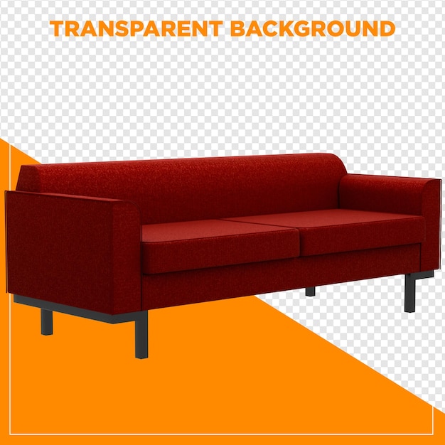 3d render rood bank bank huis decor met doorzichtige achtergrond