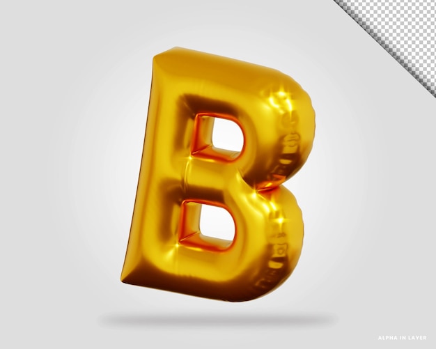 Rendering 3d di stile palloncino lettera b dell'alfabeto in oro rosa