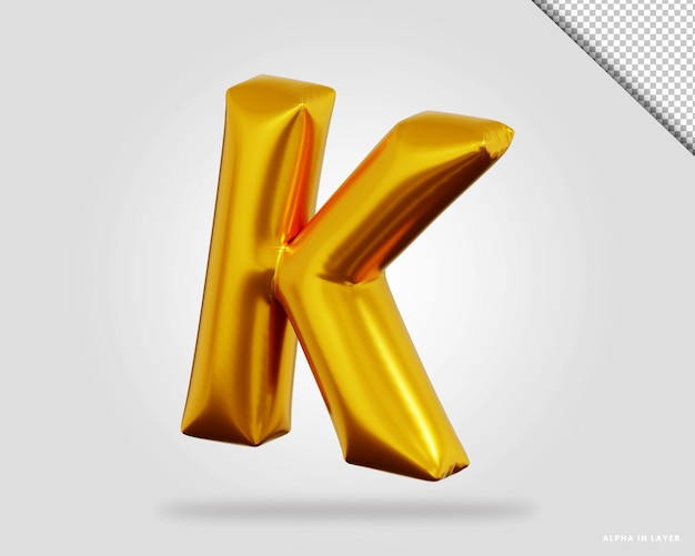 PSD 3d render of rose gold alphabet letter k balloon style