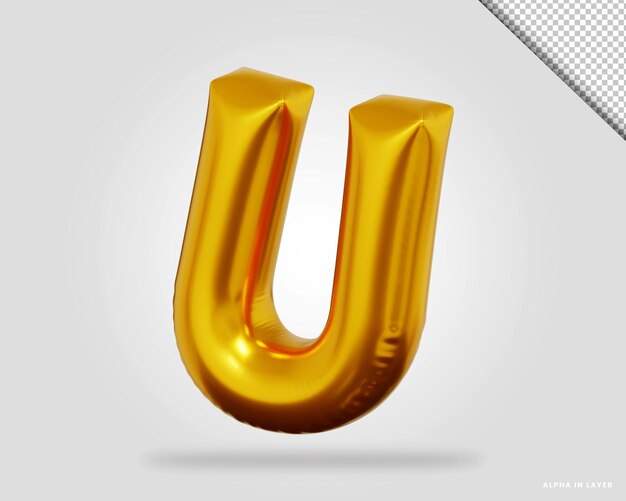 PSD 3d render of rose gold alphabet letter u balloon style