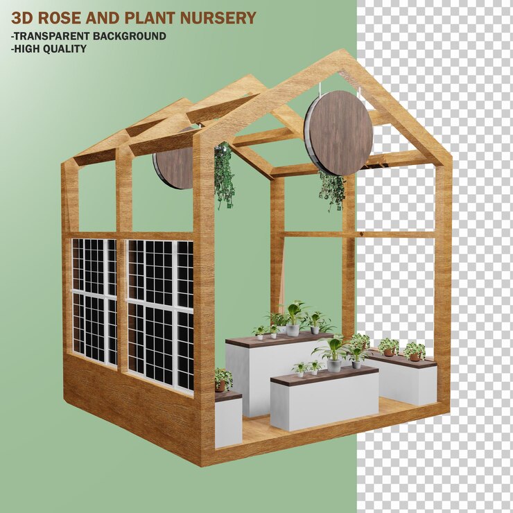 PSD 3d render of a rose and plant nursery with transparent background