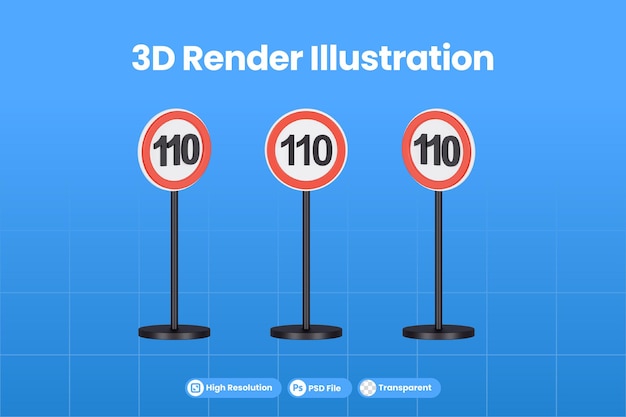 PSD 3dレンダリングラウンド110速度制限道路標識プレミアムpsd