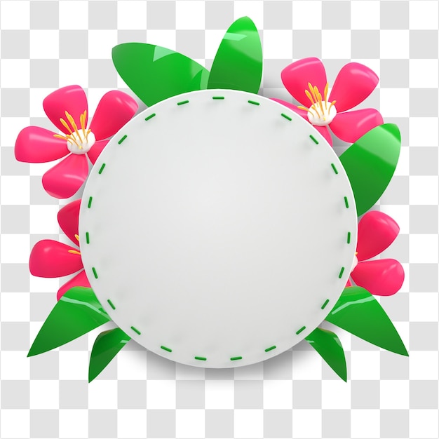 3d render round white board with flower decoration on it