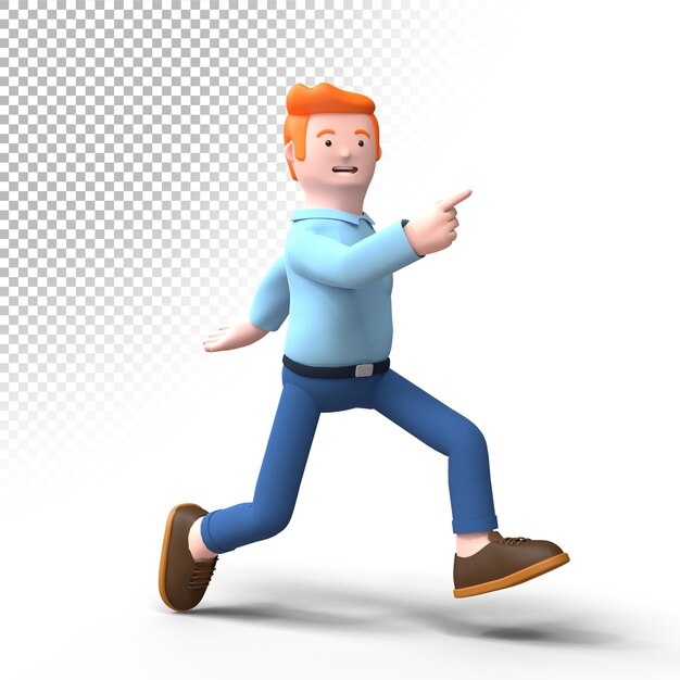 PSD 3d render running male with his pointing finger