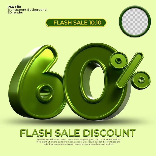 3d rendering sconto vendita 60 percentuale di numero colore verde