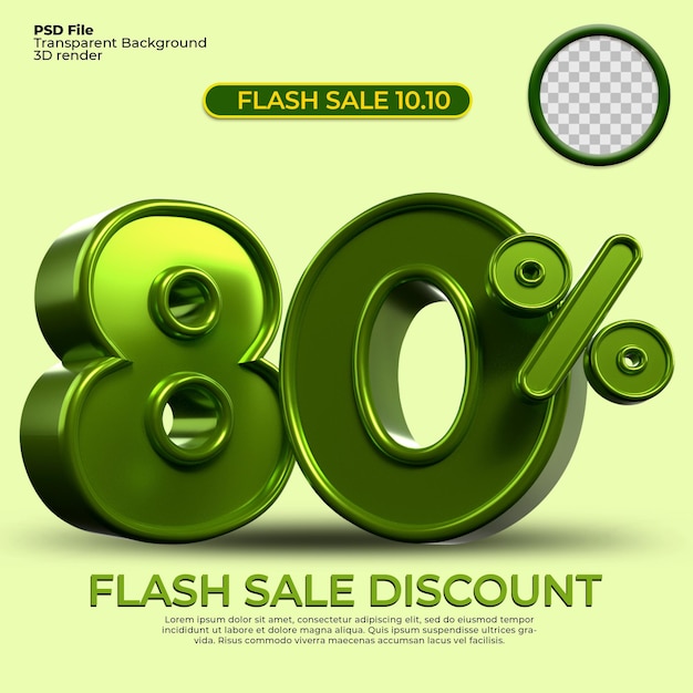 3d rendering sconto vendita 80 percentuale di numero colore verde