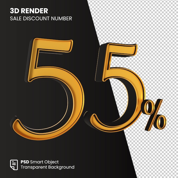 3D Render Sale Discount Number 55 Percent Black Gold