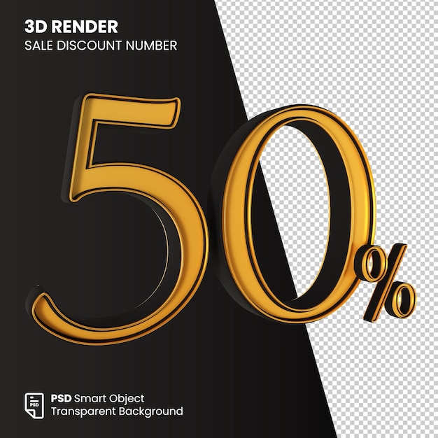 3D Render Sale Kortingsnummer 50 procent zwart goud