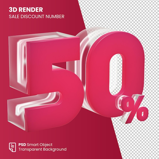 PSD 3d render sale kortingsnummer 50 procent