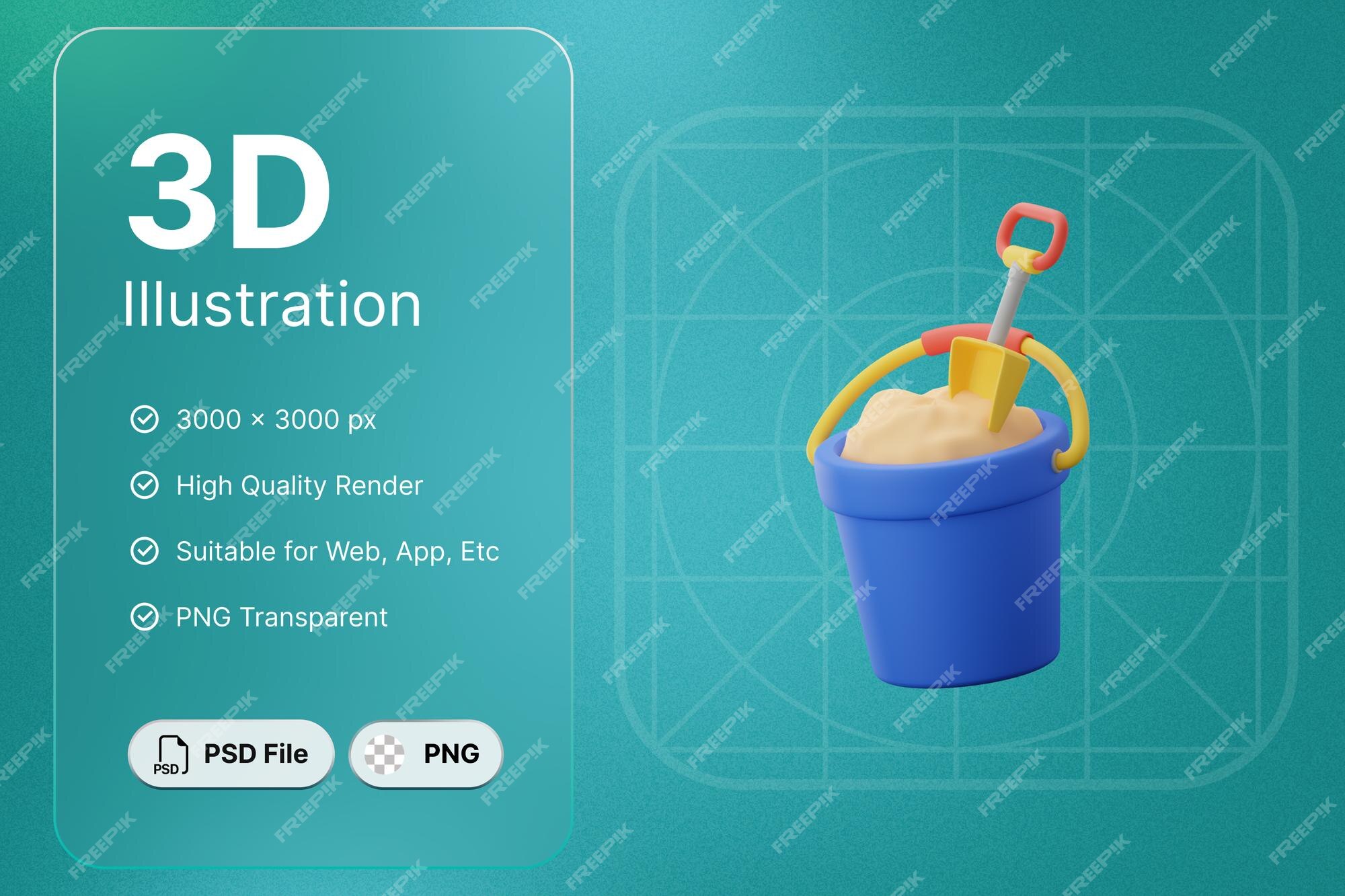 Premium PSD  Sand bucket in 3d rendered graphic