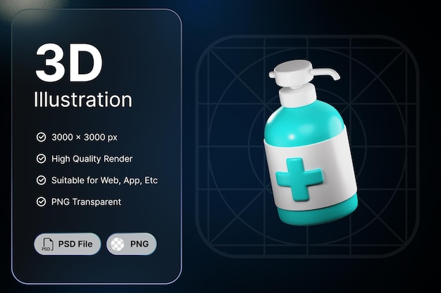 3d render sanitizer medic concept modern icon illustrations design