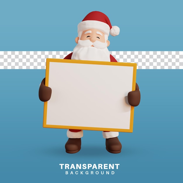 PSD 3d render of santa character holding empty sign