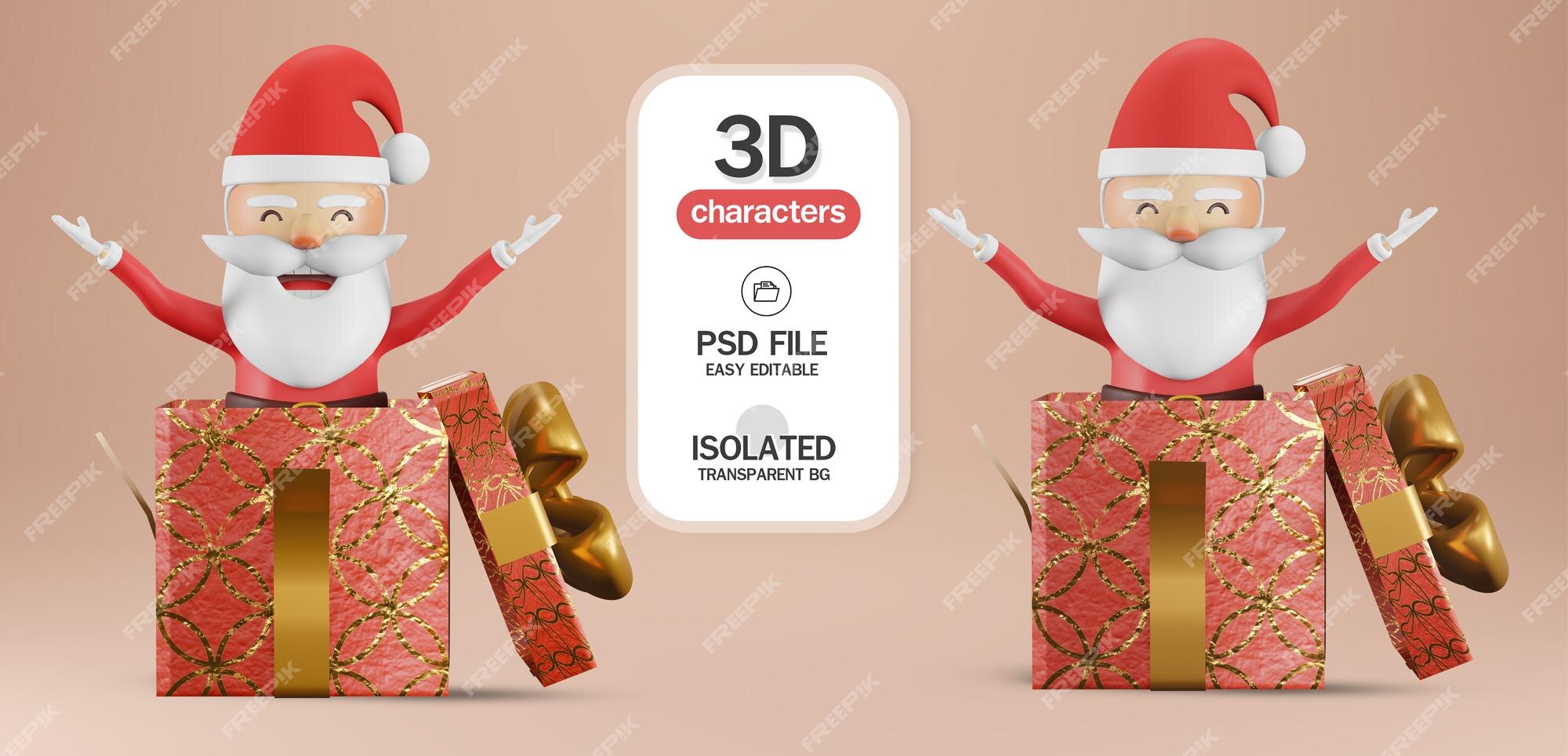 Premium PSD  3d cute girl character santa claus with a gift box