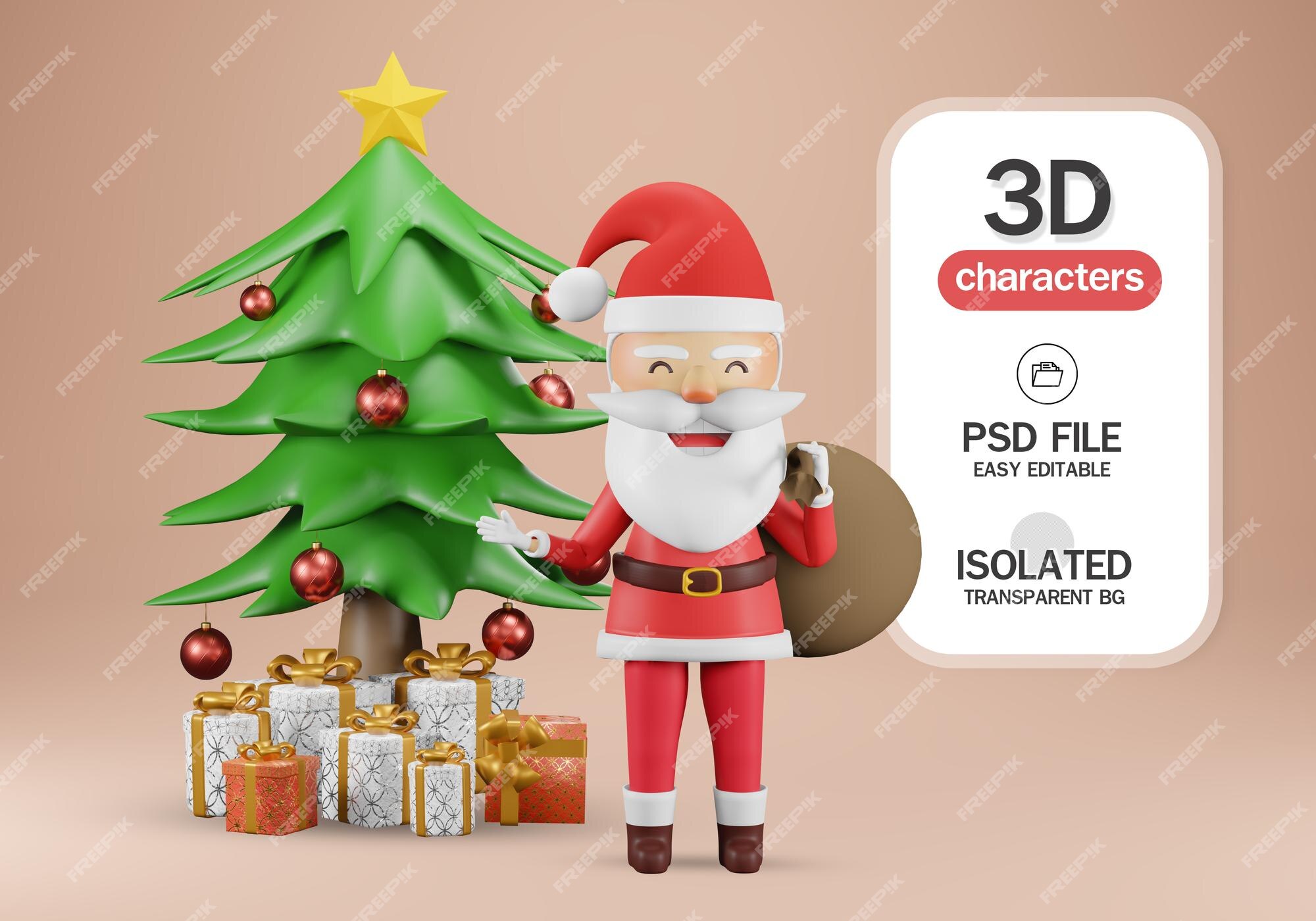 Premium PSD  3d cute girl character santa claus with a gift box