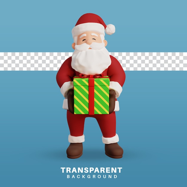 3d render santa karakter met geschenkdoos