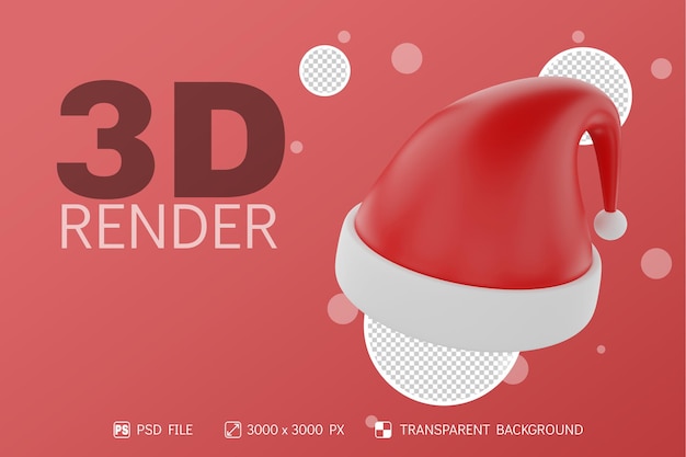 PSD 3d render santaa hat z izolowanym tłem