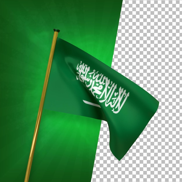 PSD 3d render saudi arabia flag with golden pole