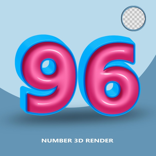 3D render sayısı 96 mavi pembe parlak renk