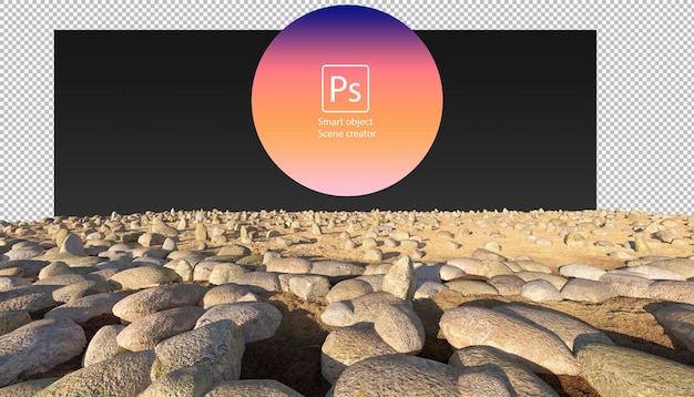 PSD 3d визуализация рассыпание каменного камня на обтравочном контуре земли