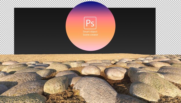 PSD 3d render scattering of stone  stone scattering on ground clipping path