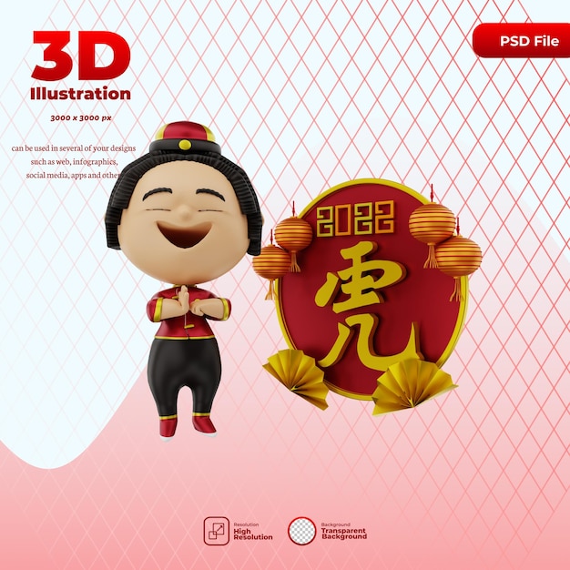 PSD 3d render schattig karakter chinees nieuwjaar illustratie