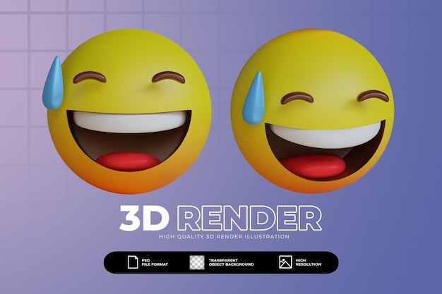 3D render schattig lachend met zweet emoji set