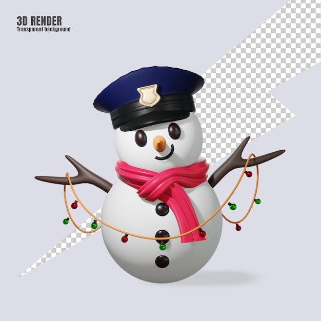 3d render schattige sneeuwpop met politiehoed