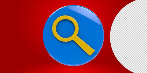 PSD 3d render search icon button with transparent background