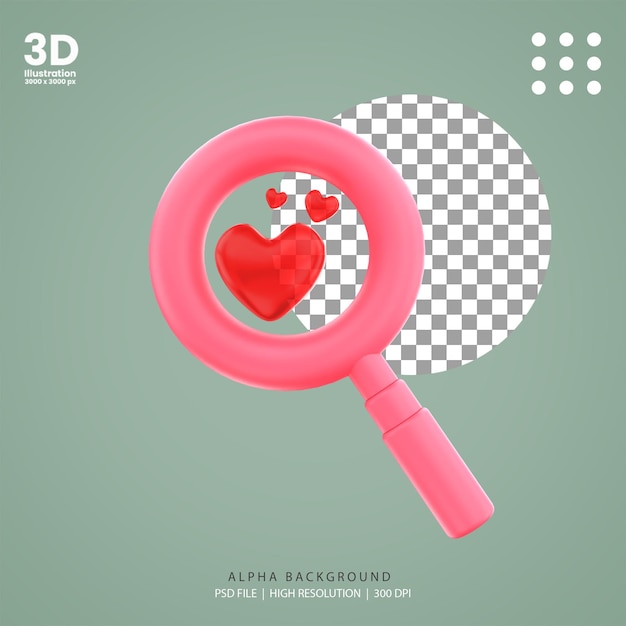 3d render search love illustration