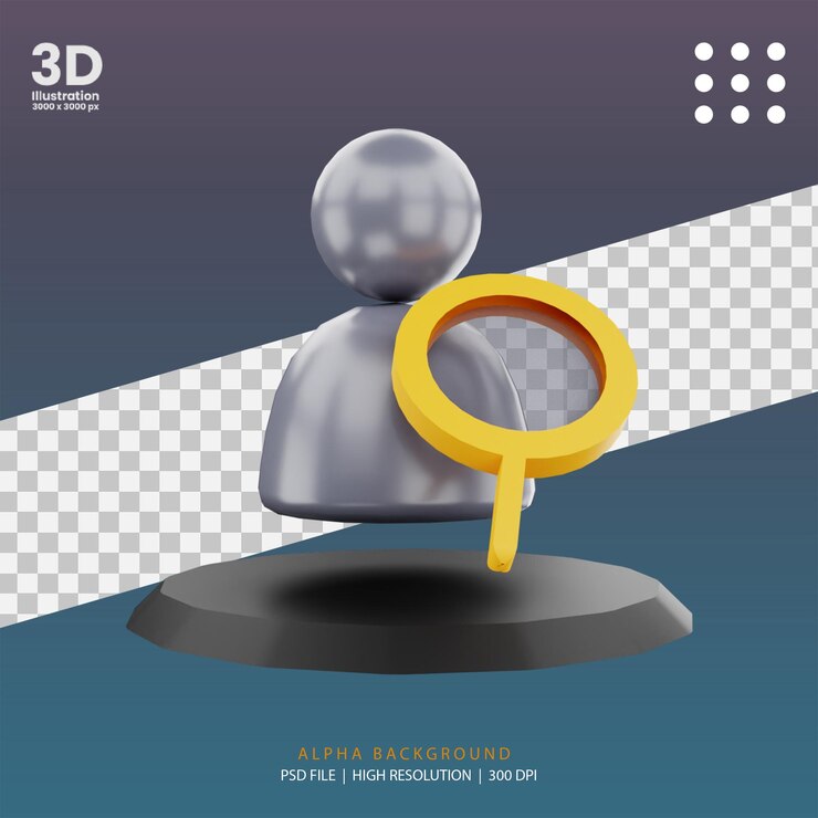 PSD 3d рендеринг пользовательской иллюстрации поиска