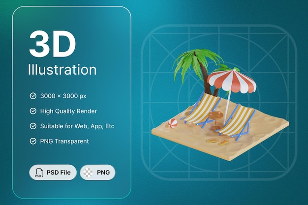 PSD 3 d レンダリング海辺旅行コンセプト モダンなデザイン
