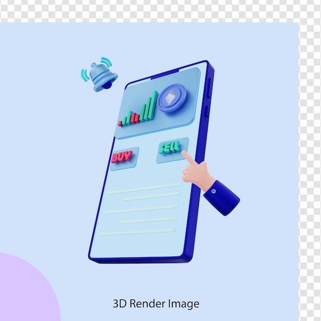3d render of selling ethereum crypto coin with mobile phone