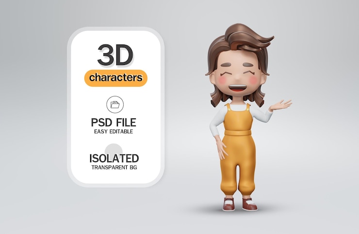 PSD 3d рендеринг набор девочек-персонажей в мультяшном стиле cartoon kid