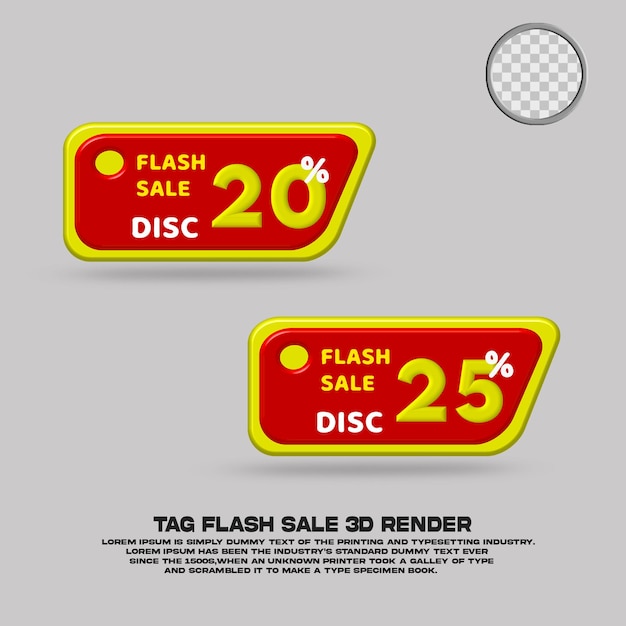 3d render set tag flash verkoop kortingspercentage
