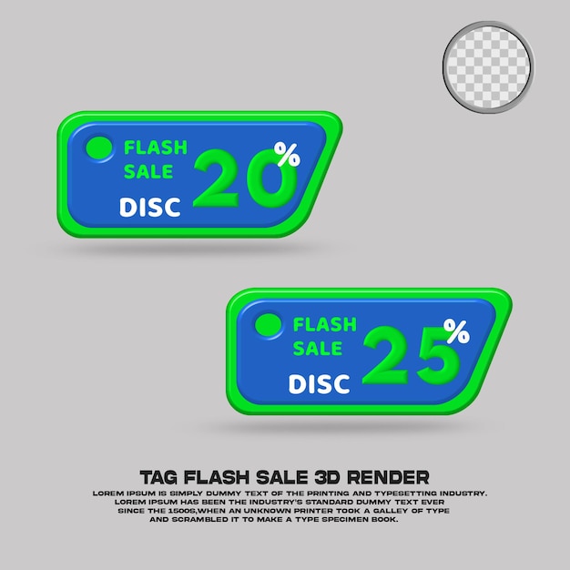 3d render set tag flash verkoop kortingspercentage