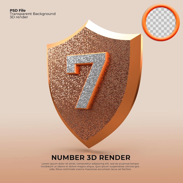 3d render shield number 7 gold style