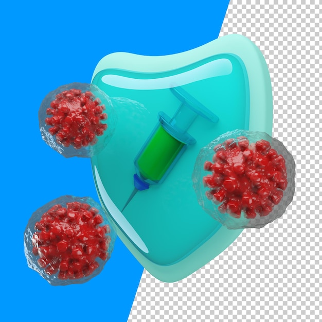 PSD 3d render of shield with viruses