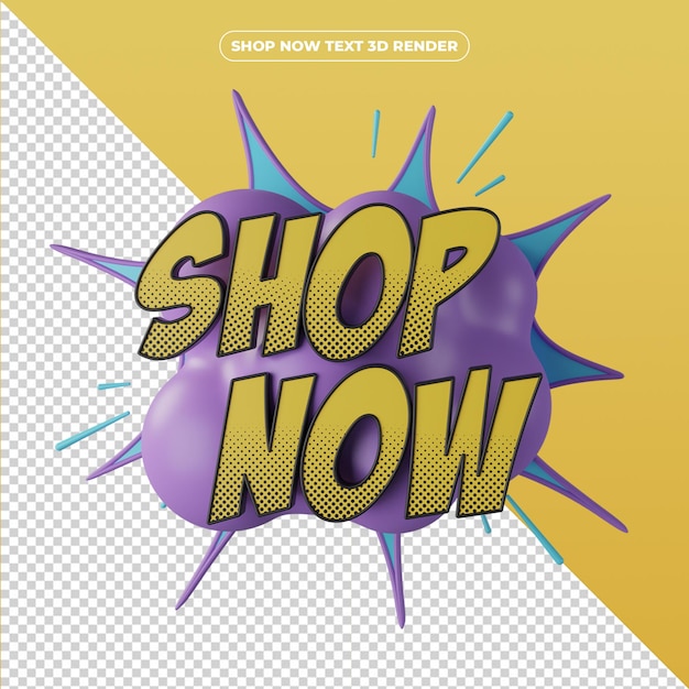 PSD 3d render shop now text banner