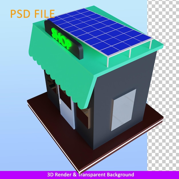 PSD 3d render shop with solar cell