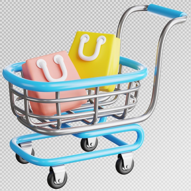 3d render of shopping bag on cart with shopping concept