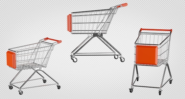 PSD 3d render of shopping cart on transparent background