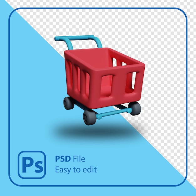 PSD 3d render shopping trolley illustration isolated