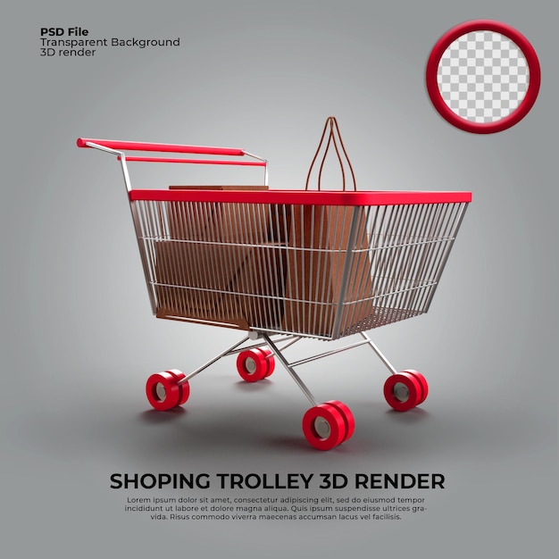 3d render shopping trolley red color transparent png