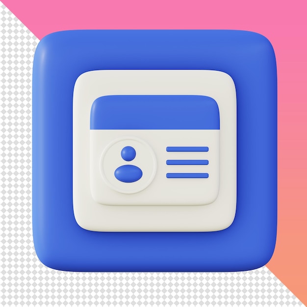 3d rendono semplice modello di icone di carta d'identità blu per i progetti di social media di app mobili web ui ux