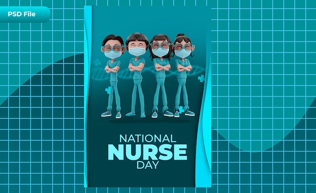 3d render sjabloon nationale verpleegster dag illustratie