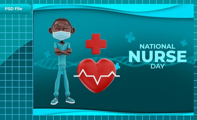 PSD 3d render sjabloon nationale verpleegster dag illustratie
