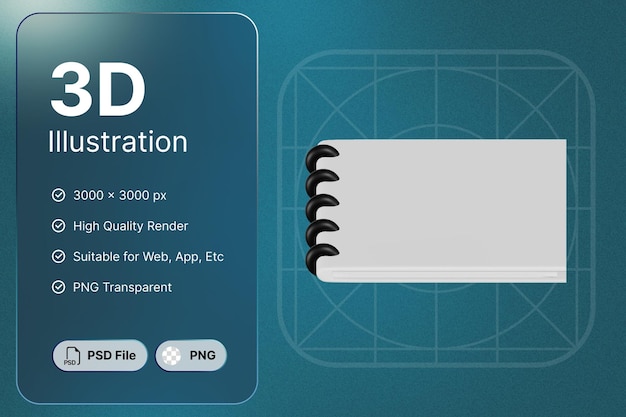3d 렌더링 스케치북 편지지 기본 센터 교육 물건 개념 현대적인 디자인